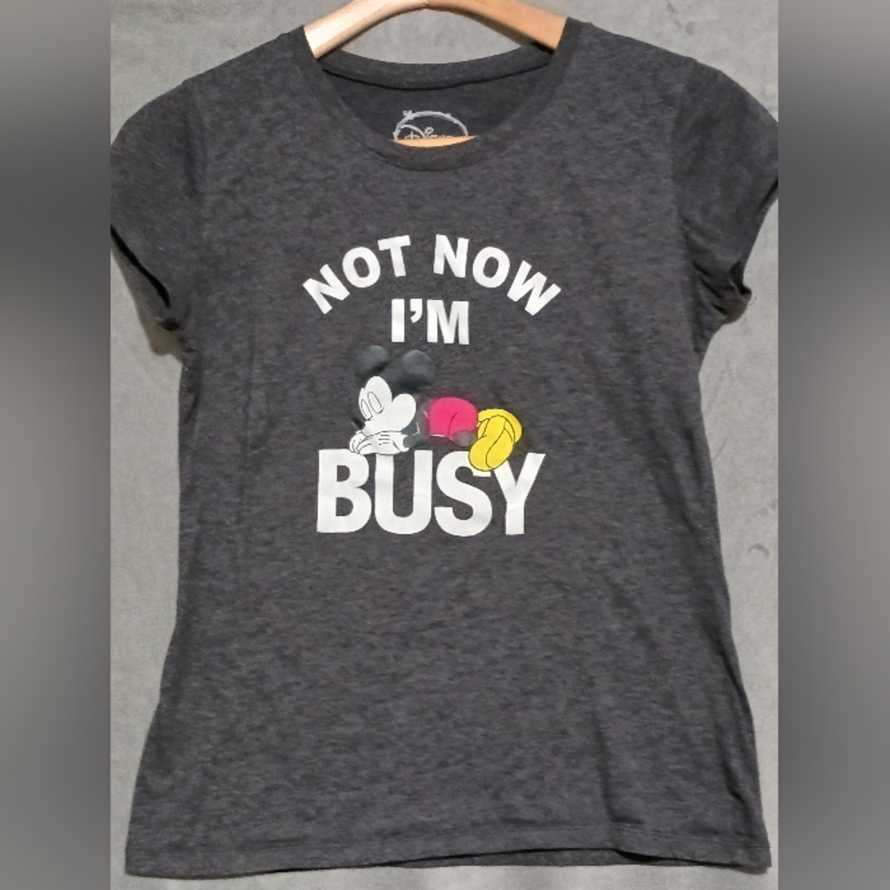 Disney Juniors XL Gray T-Shirt - Mickey Mouse Not Now I'm Busy